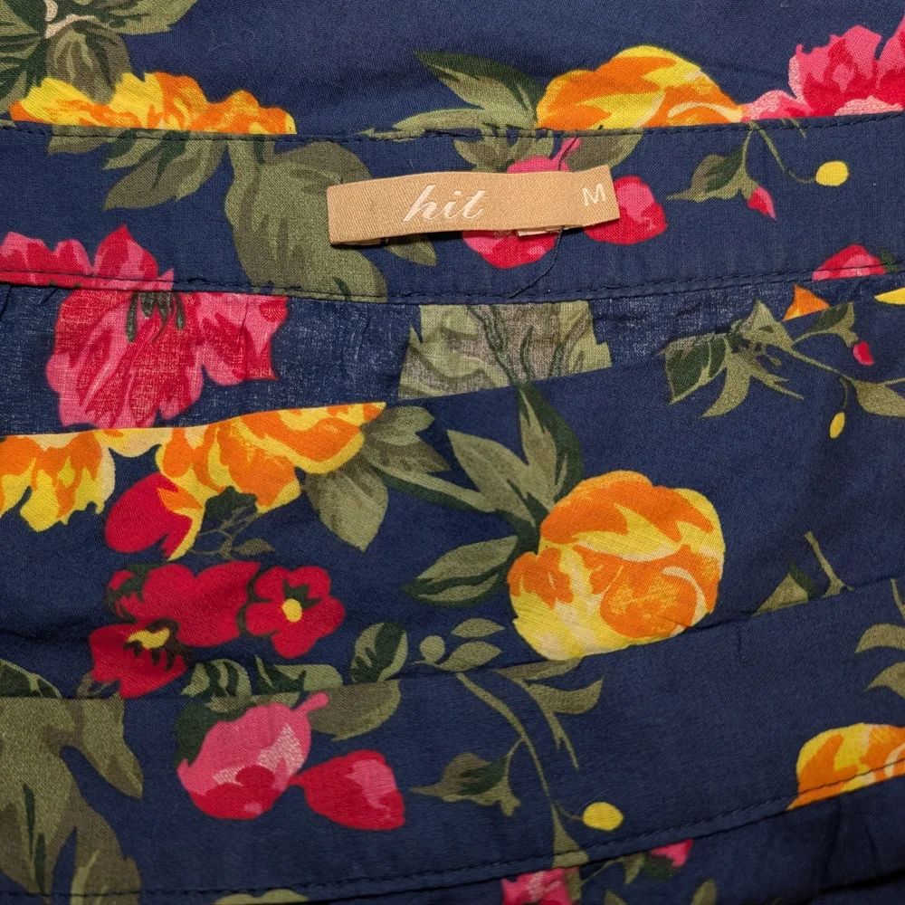 Navy Colorful Floral Cotton Boat Neck Puff Sleeve Relaxed Blouse M Resortwear - Picture 9 of 11